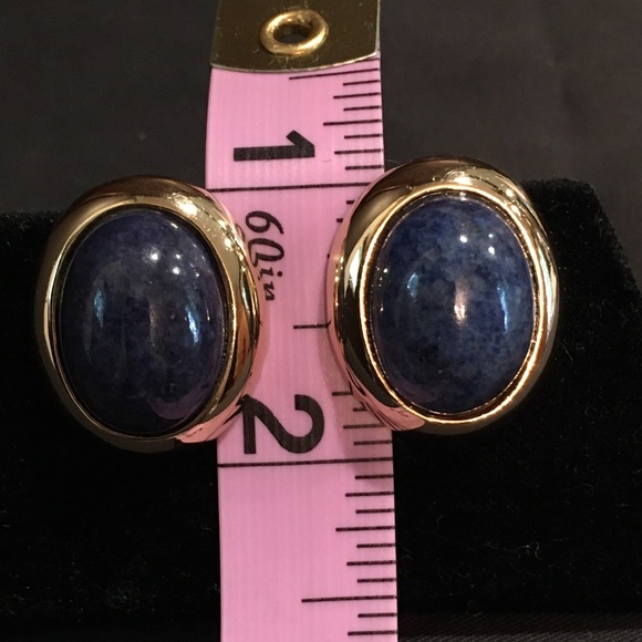 Lapis cabochon 14K gold pierced earrings. Reduced price is FIRM - Picture 6 of 12